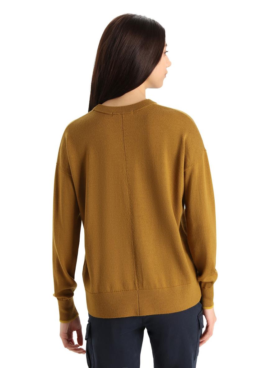 Clove / Silent Gold Women's Icebreaker Merino Shearer Crewe Sweaters | USA 1631VRWD